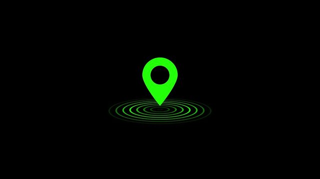 GPS location pointer animated with radio wave, location pointer, pin icon on black background.4k video Animation