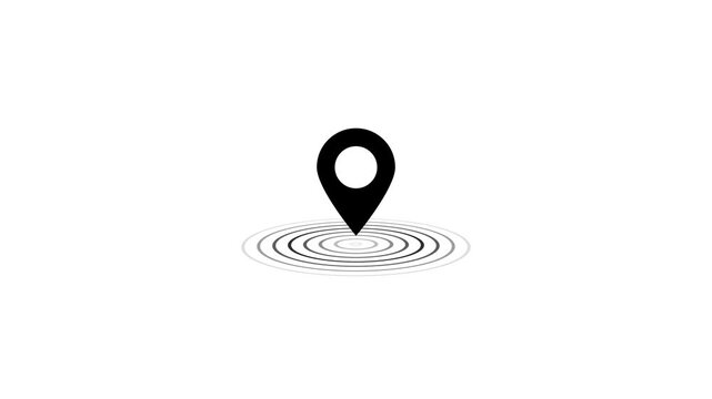 GPS location pointer animated with radio wave, location pointer, pin icon on White background.4k video Animation