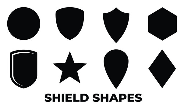 Shield shapes vector icons set isolated on white background for game or app design.