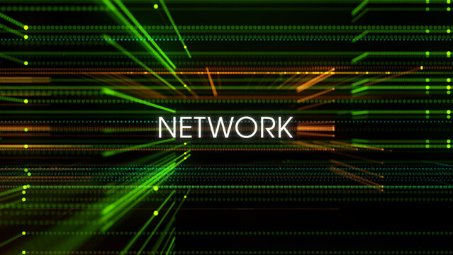 Network concept title integrated into a futuristic digital environment featuring glowing green connections, communication pathways, and advanced cyber infrastructure visuals.