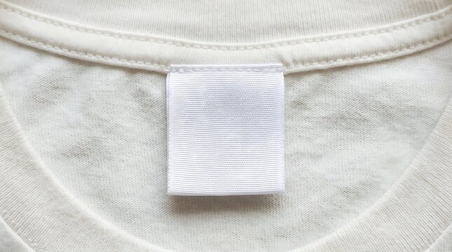 Blank white clothing tag on a cotton t-shirt mockup
