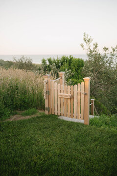 Wooden Garden Gate Opening to Coastal Path in Sconset, Nantucket