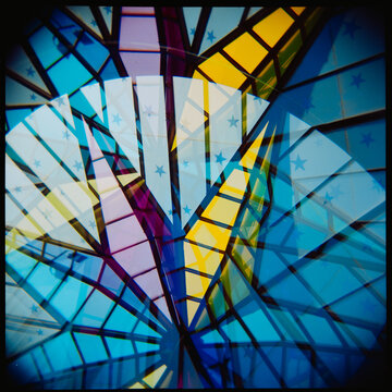 Colorful Glass Design, double exposure on film camera