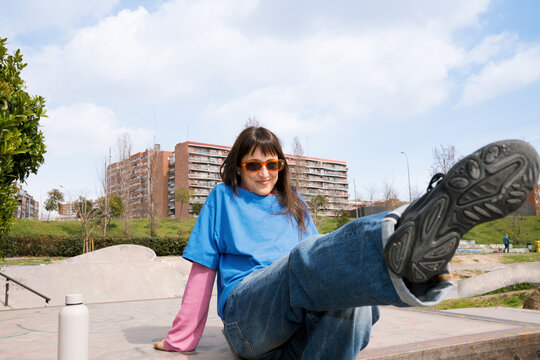 Casual spring day with a young person in a vibrant outfit outdoors