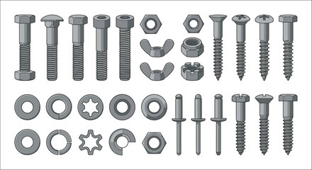 hardware collection vector illustration screw bolt nut washer fastener rivet