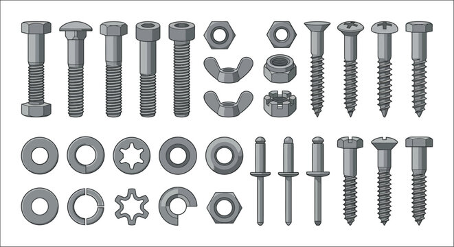 hardware collection vector illustration screw bolt nut washer fastener rivet