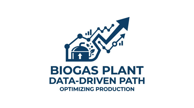 Biogas plant data-driven path logo with growth chart and optimization concept