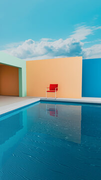 Bright interior of a swimming pool with surrealist chair design