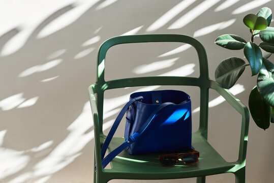 Blue bag seats on a chair 