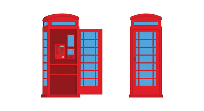 red telephone booth vector illustration phonebox callbox communication blue graphic