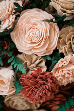 detail of wooden flower bouquet 