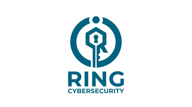 Cybersecurity concept logo with key and ring graphic element