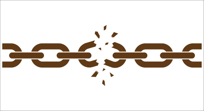 broken chain link vector illustration brown metallic fragment shatter disconnect