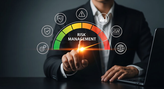 Business risk management assessment gauge meter for analysis and strategy planning