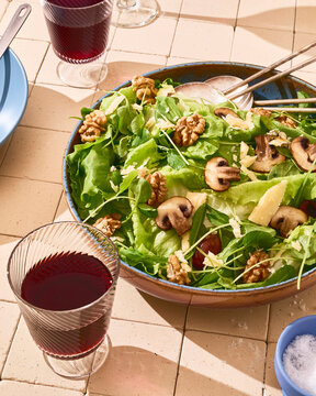 Fresh salad with wine