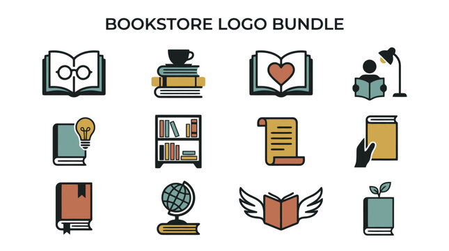 Bookstore logo bundle icons set.