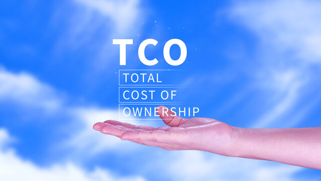 TCO concept. Total Cost of Ownership, purchase price of an asset plus the costs of operation, business concept background