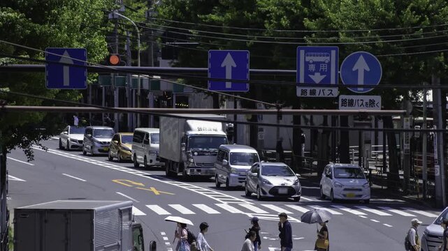 A timelapse of traffic jam at the downtown street in Tokyo telephoto shot