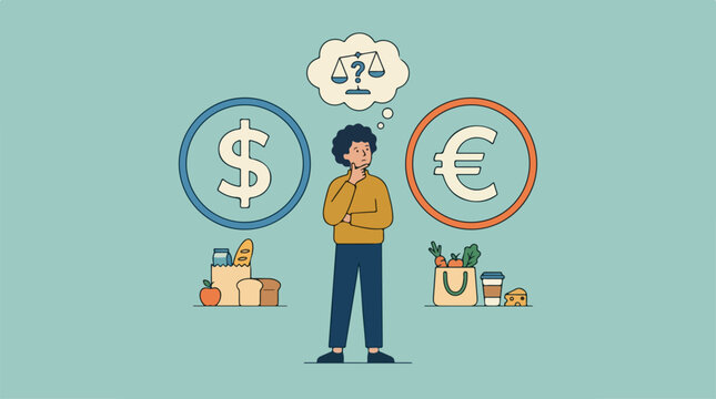 Man thinking about currency exchange.