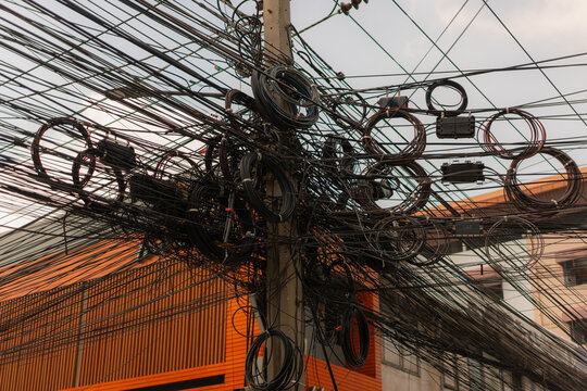 Electrical wires in a city in Asia 