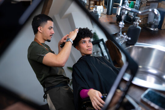 Barber Styling Client Hair