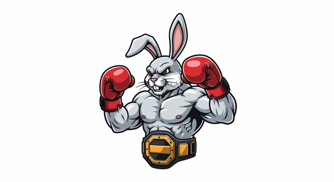 Muscular Boxing Rabbit Champion with Championship Belt.