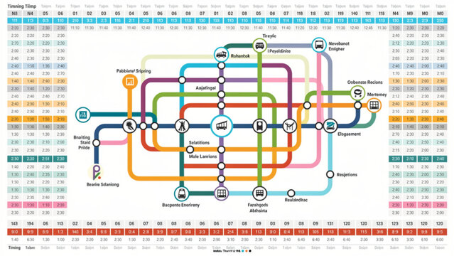 Colorful urban transportation map with subway lines and city routes for navigation