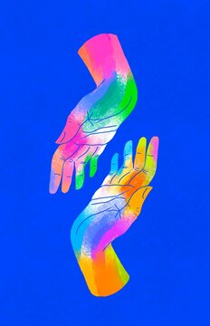 Surreal Touch of Two Colorful Hands &ndash; Connection Concept