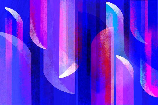 Abstract Neon Glass Shapes With Vertical Motion Blur.