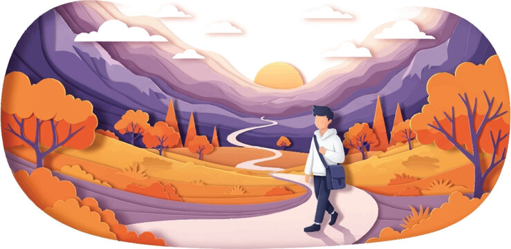 Man walking on a winding road.
