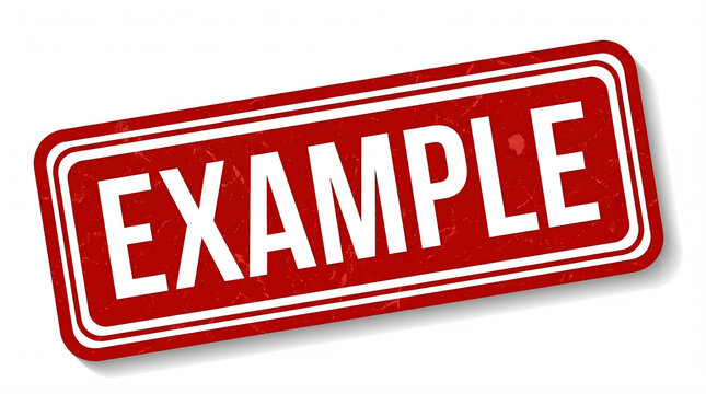 Red example stamp with white text on white background