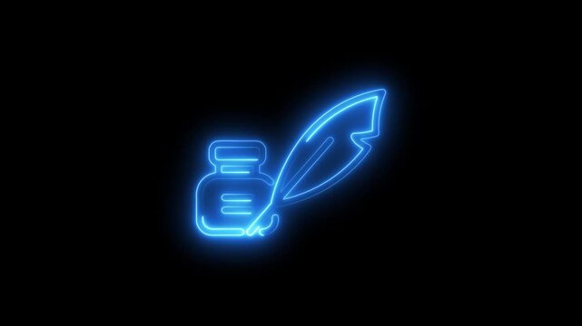 Glowing Blue Inkwell with Quill Pen Neon Sign Writing Instrument