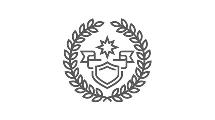 Fototapeta premium Heraldic shield with laurel wreath and star line icon.