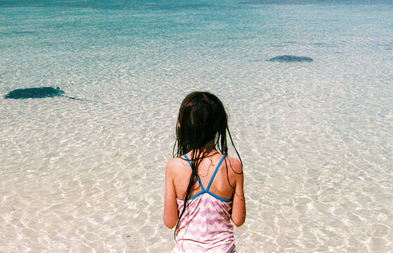 Child on vacation in Bahamas sees sting rays in the wild