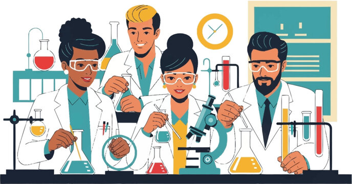Diverse group of scientists working together.