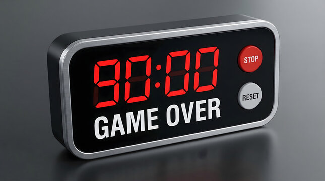 Game over digital timer with red display and buttons