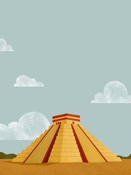 El castillo pyramid at chichen itza, mexico illustration