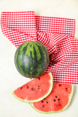 Pieces of fresh ripe watermelon on light background
