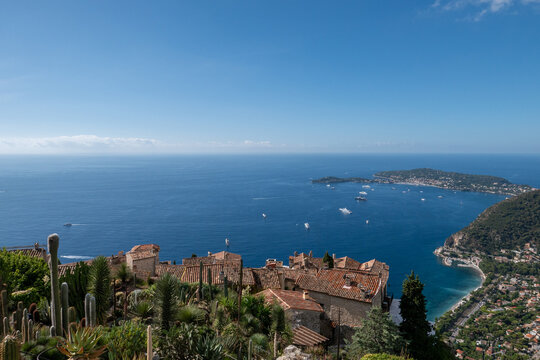 French Riviera Coastal View With Cactus And Village