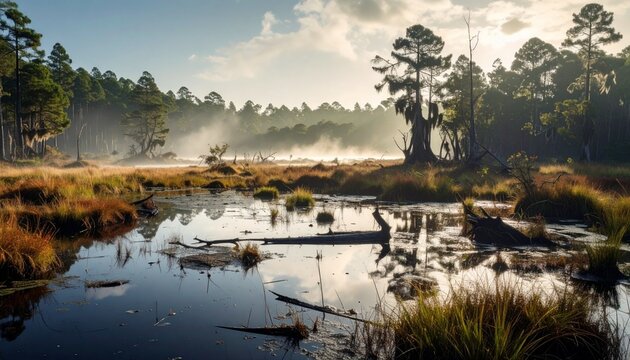 Swamp- -An alien swamp environment on a distant moon, with lakes 