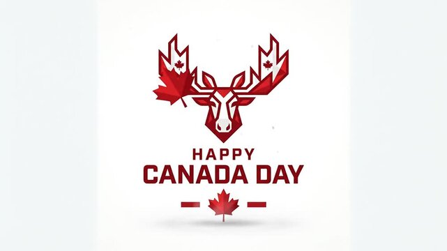 Dynamic collection of illustrations celebrating Canada Day with festive reindeer and maple leaf motifs