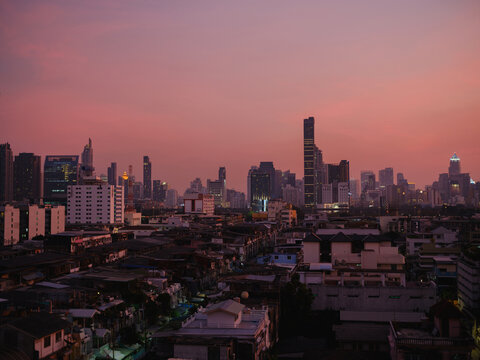 Dense city skyline in Bangkok 