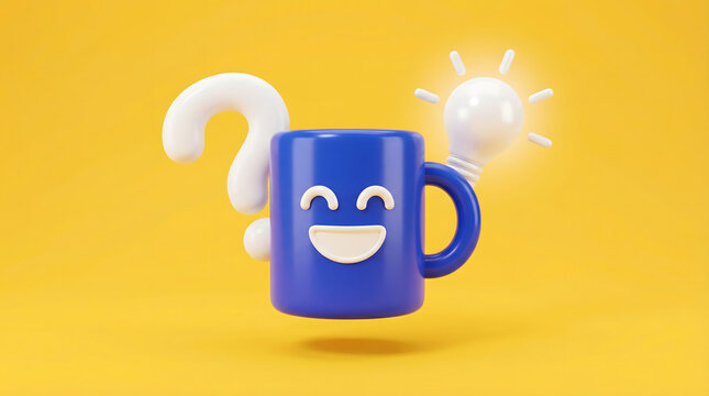 Blue mug with smiling face and idea concept