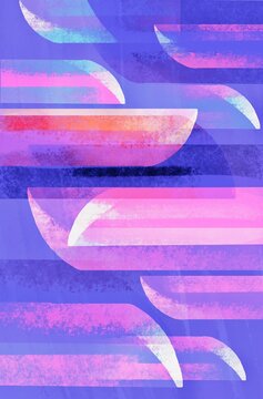 Abstract Neon Glass Shapes With Horizontal Motion Blur.