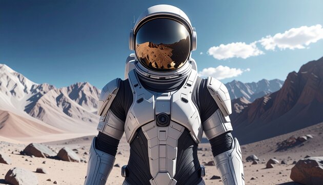 Polymorphic Space Suit- -A full-body concept art shot of a minimalist 