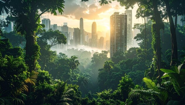 Double-Exposure Urban Jungle- -An artistic double-exposure photograph 