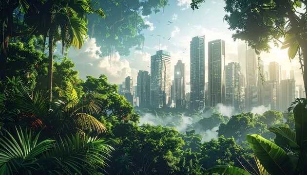 Double-Exposure Urban Jungle- -An artistic double-exposure photograph 