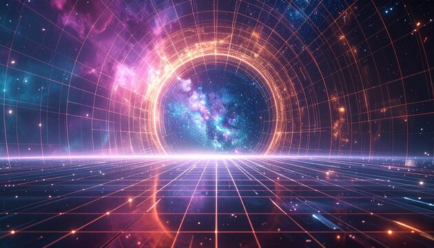 Grid Void- -An absolute black void where an infinite grid of thin neon 