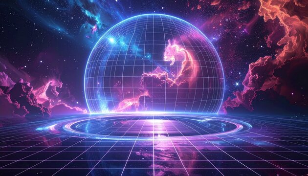 Grid Void- -An absolute black void where an infinite grid of thin neon 