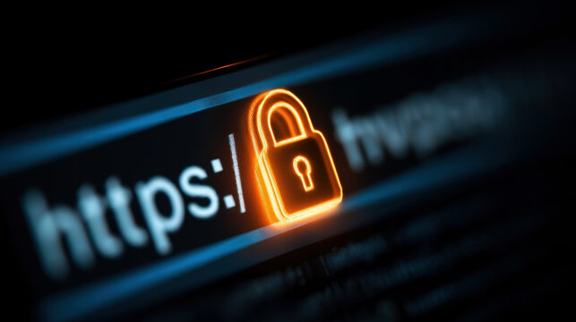 A close-up view of a web browser's address bar displaying a red padlock icon and 'https://', indicating a potential security warning or an insecure connection..